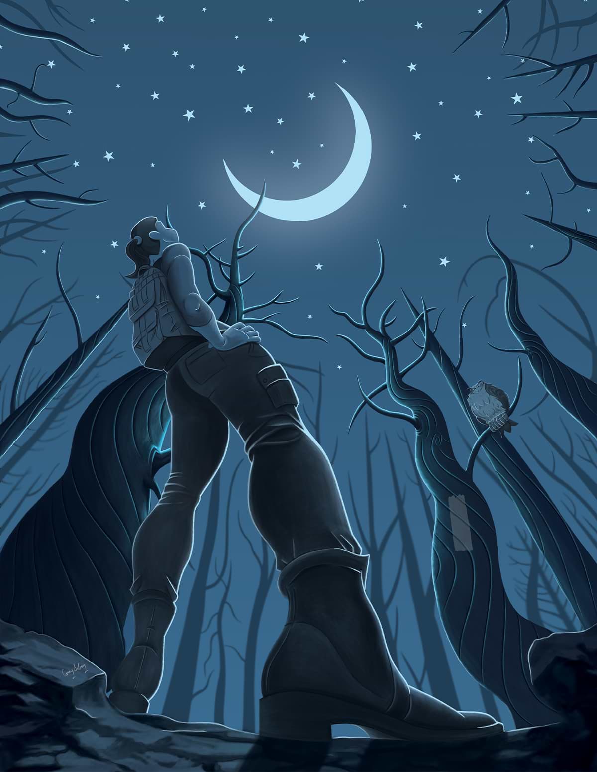 Dark Night Skies - Woman hiker illustration