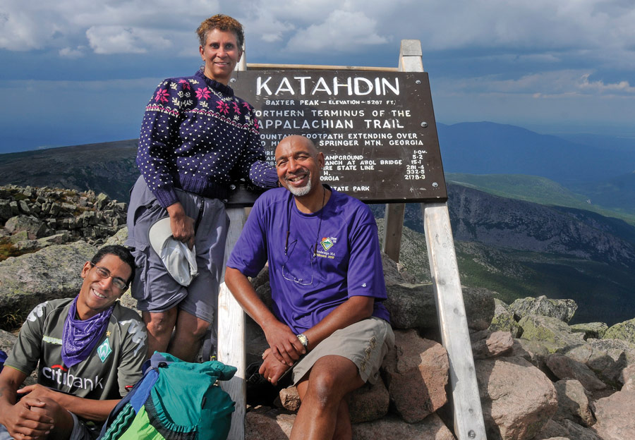 Michelle with her husband Derrick Jackson, and son Tano Holmes on the Katahdin summit