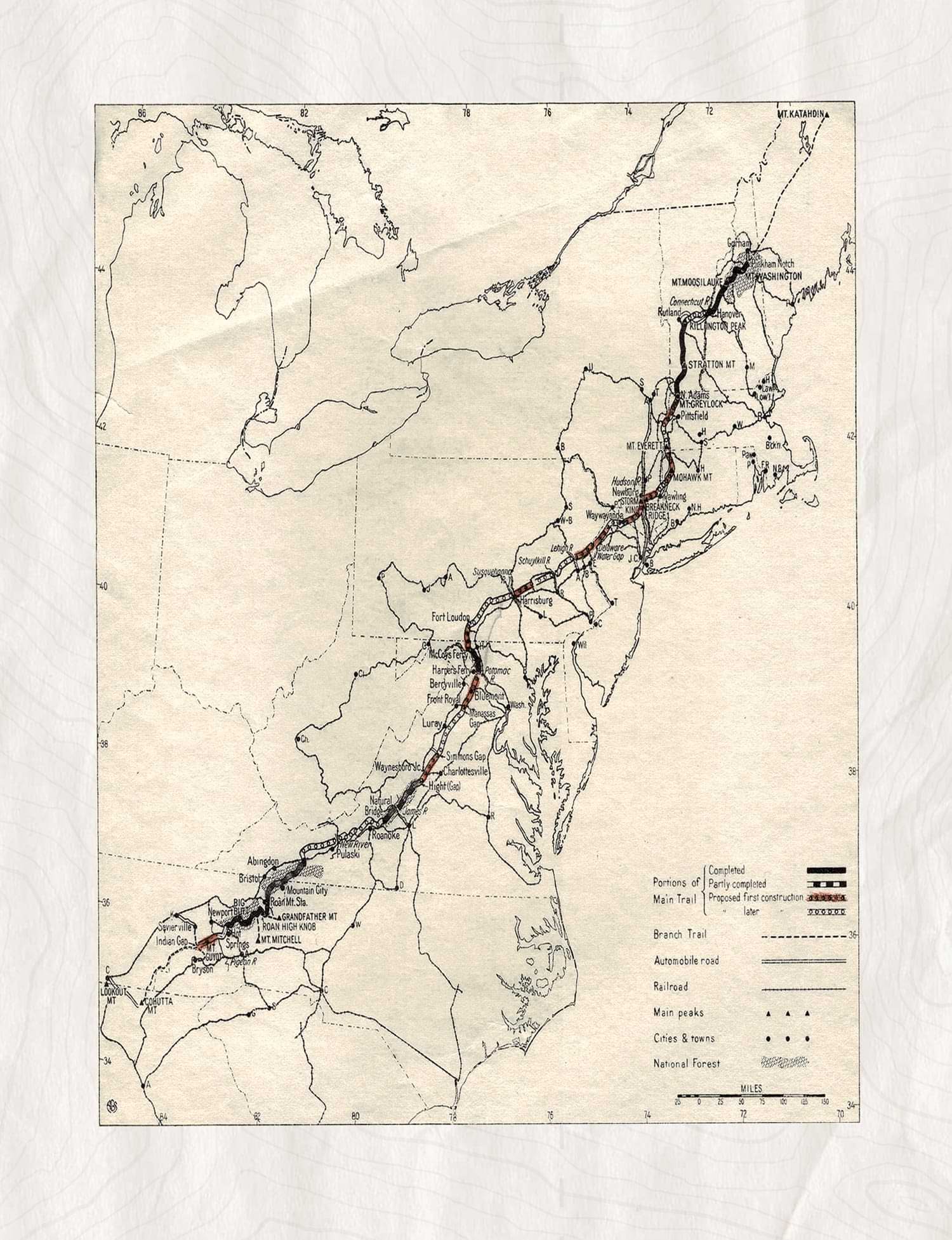 A map of the proposed Appalachian trail by Benton MacKaye, believed to date to 1922