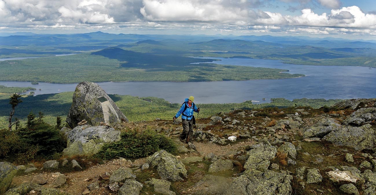 Michelle Holmes traversing the Bigelow Mountains on the A.T. in Maine