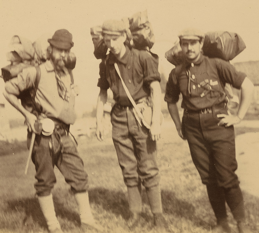 A young Benton MacKaye (center) hiking in New Hampshire in 1897 with Harvard friends