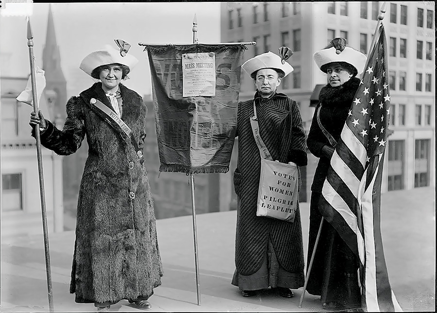 the future Betty MacKaye (then Betty Stubbs), Ida Craft, and Rosalie Jones promoting a women’s suffrage