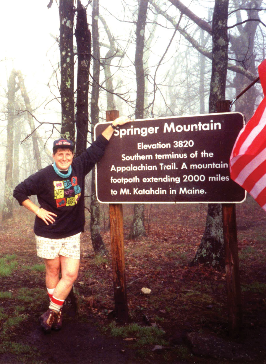 Elizabeth at Springer Mountain on April 13, 1991, before beginning her thru-hike