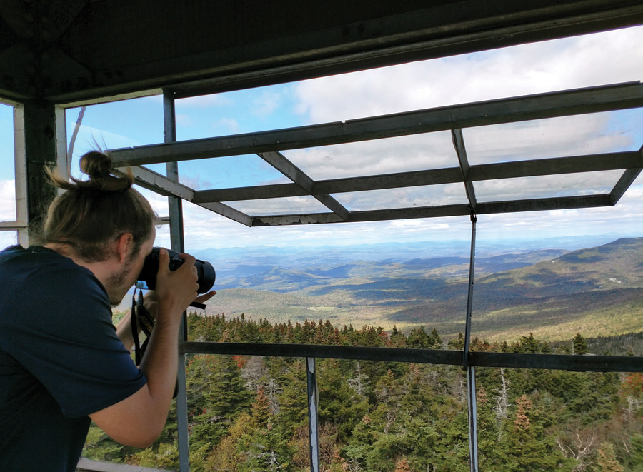Koty at Smarts Mountain fire tower, New Hampshire