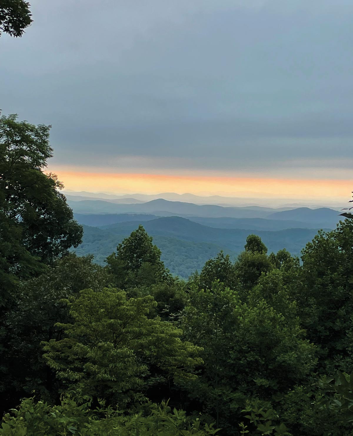 Sunrise over the northern Georgia Appalachian Mountains from the Len Foote Hike Inn