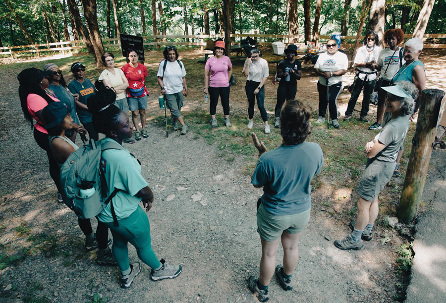 group of hikers having a discussion
