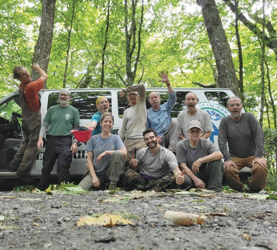 Matt Perrenod (back row, third from left) with other members of the ATC’s Konnarock Trail Crew in June 2023. Photo courtesy of Rich Atwood