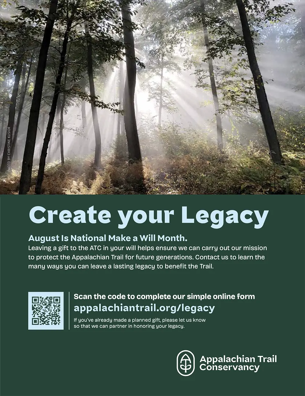 Appalachian Trail Conservancy Create your Legacy Advertisement