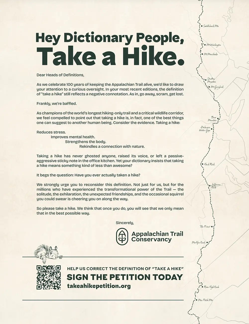 Appalachian Trail Conservancy "Take a Hike" Definition Petition Advertisement